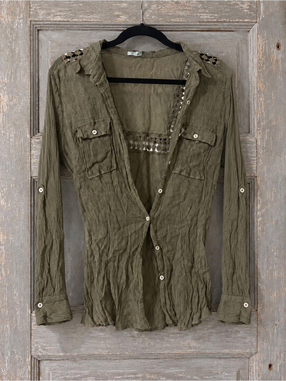 Olive Green Women's Button-Front Shirt Jacket